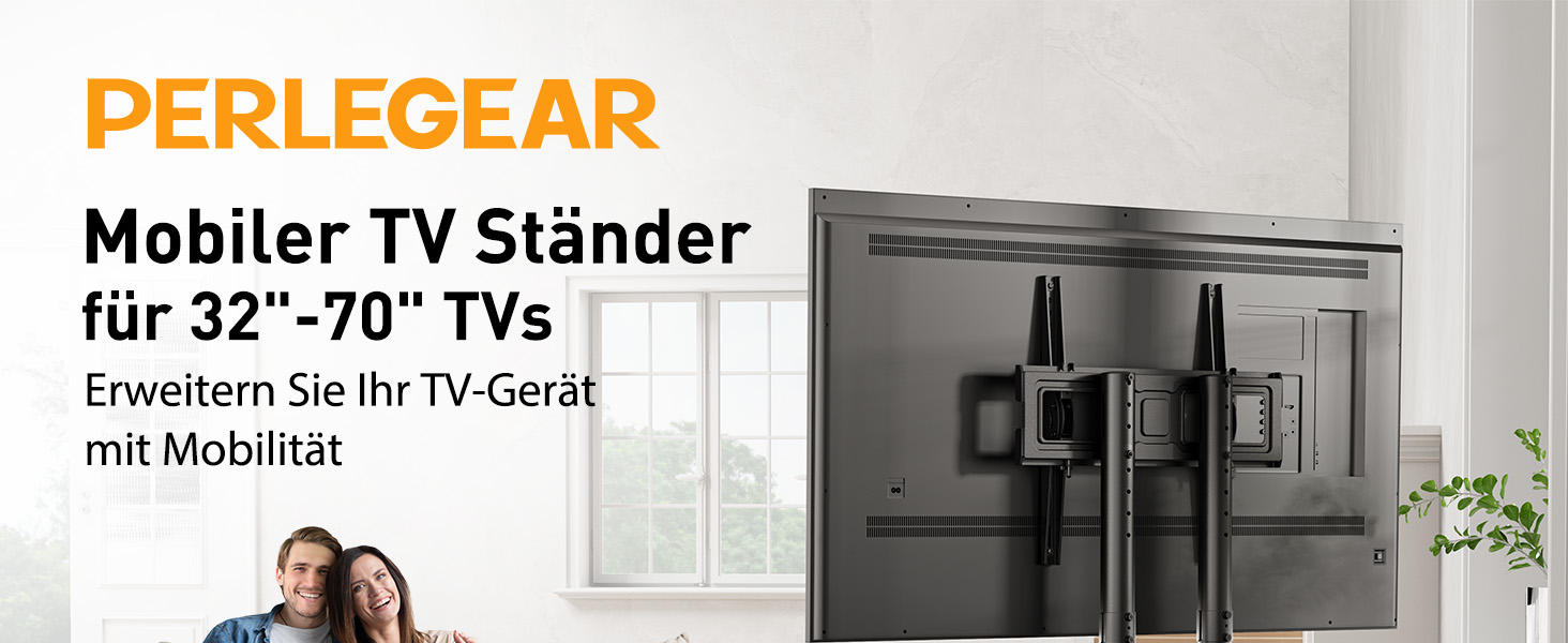 Підставка для телевізора Perlegear з роликами, 32-70 дюймів, плазма/LCD/LED, регулювання висоти та нахилу (-15° до +5°), до 40 кг, VESA 400x400 мм