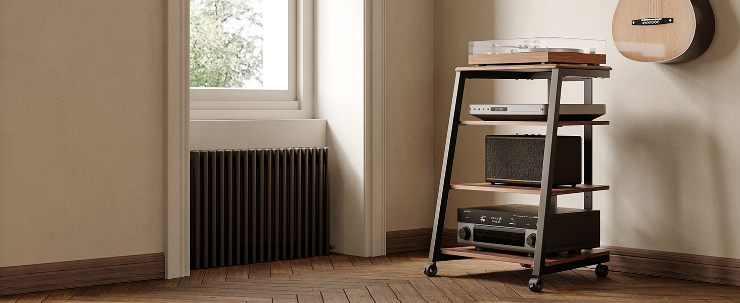 HiFi тумба FITUEYES для вінілу та аудіотехніки з полицями, 61x52x78 см - коричнева