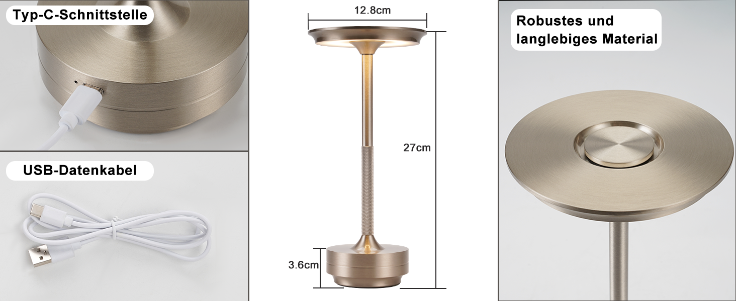 Настільна лампа бездротова LED з сенсорним керуванням, диммуванням та USB зарядкою, нікель, 2 шт. для вітальні, спальні, дитячої кімнати