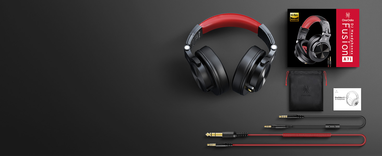 OneOdio A71: Професійні навушники Over-Ear для DJ та студійної роботи, з кабелем, Share Port, червоний