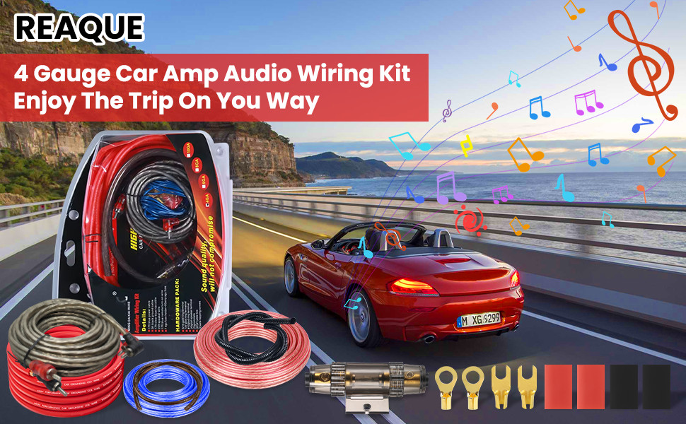 Комплект кабелів для автопідсилювача 4AWG, 5м – набір для підключення сабвуфера, автомобільна аудіо проводка