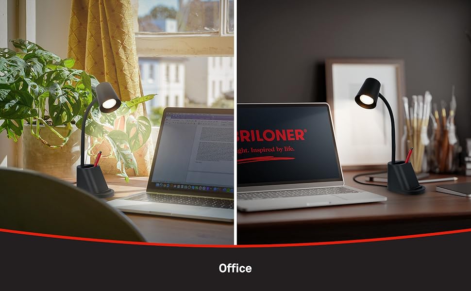 LED лампа BRILONER настільна бездротова з торшетом, поворотна, регульована, з можливістю заміни джерела світла, 38,5 см, з тримачем для ручок, білий колір