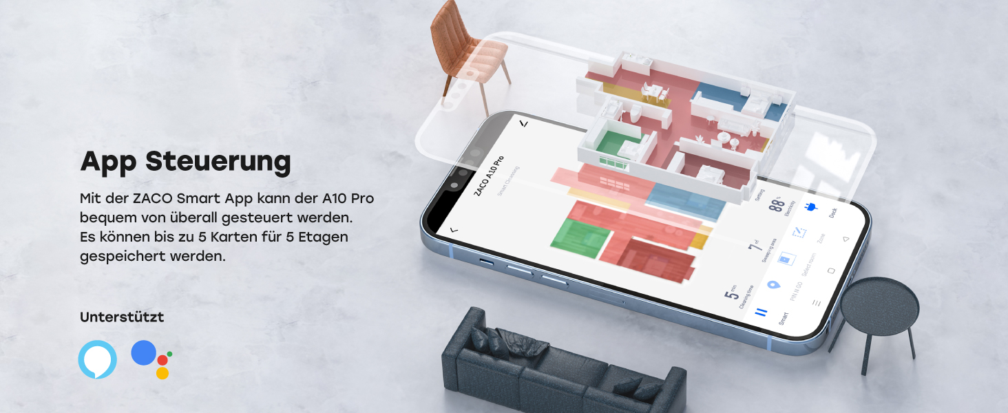 Робот-пилосос ZACO A10 Pro з функцією миття, 2.5л станція зарядки (до 60 днів), лазерна навігація, 3000Pa, 2-в-1 (пилосос та миття), для шерсті тварин, розпізнавання килима, тихий, керування через додаток & Alexa