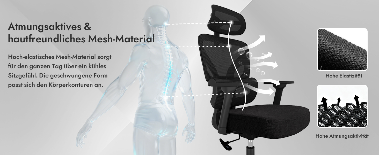 Ергономічне крісло для офісу та геймінгу з регульованою підголівником та 3D підлокітниками, підтримкою попереку, чорне