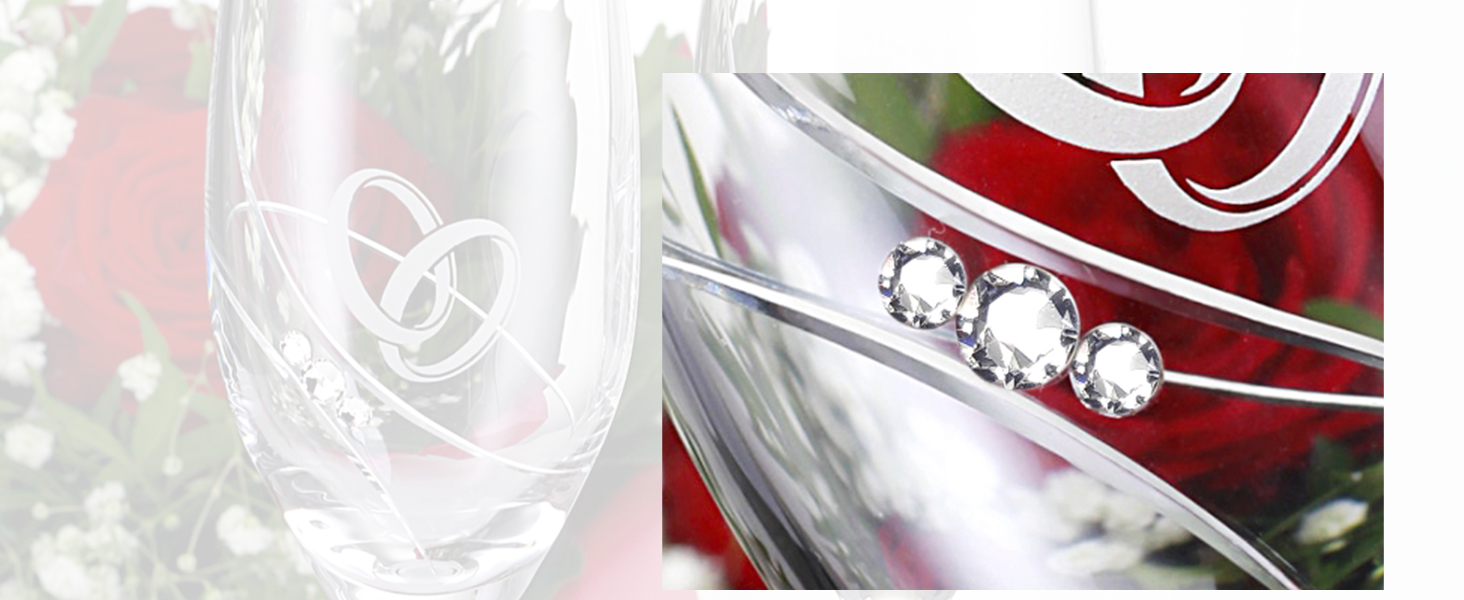 Шампанські келихи Brillant Gala з кристалами Swarovski, гравіювання, мінімалістичний дизайн, набір 2 шт. Ідеальні для весілля та особливих подій