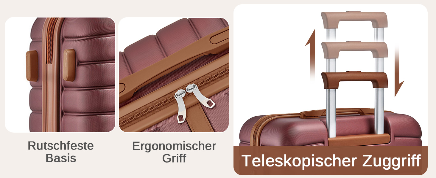 Чемодан KONO 3-в-1: ABS+PC, з коліщатками та кодовим замком (55см, ручна поклажа), червоно-коричневий