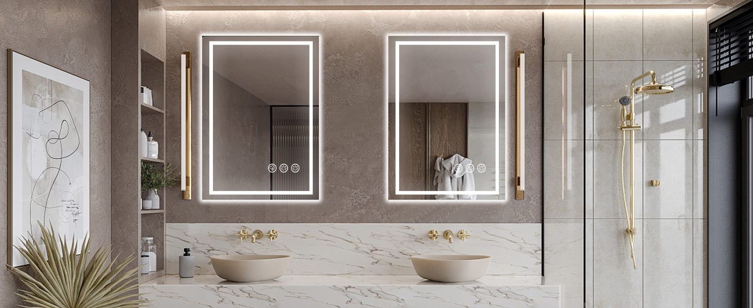 Дзеркало для ванної кімнати 50x70 см з LED-підсвічуванням, антизапарювання, диммування, 3 кольори світла