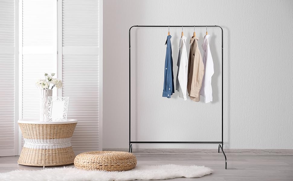 EUGAD Clothes Rack Coat Rack Laundry Rack, Coat Clothes Stand, Clothes Rail White, 99x46x153cm, Heavy Duty Cloth Rail