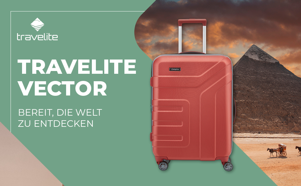 Жорсткий ручний чемодан Travelite VECTOR 55 см з TSA-замком, IATA, 4 колеса, 40 л, кораловий (червоний)
