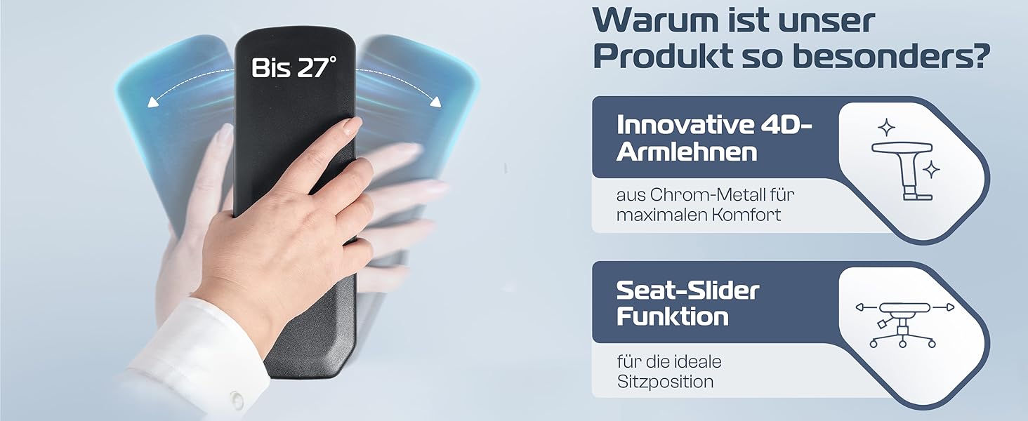 Офісне крісло Proseat Ergonomic [TESTSIEGER] - регульоване, для офісу та дому, комп'ютерне, геймінгове, чорне, до 150 кг