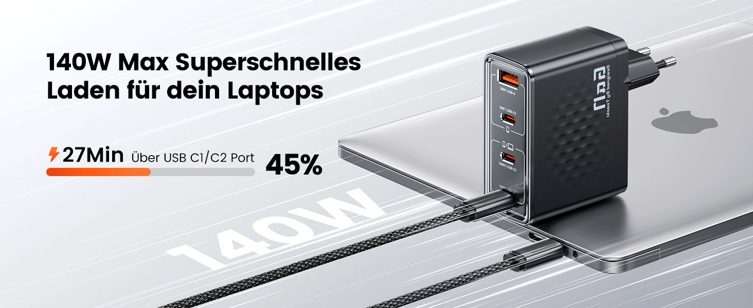 Зарядний пристрій USB-C toocki 140W GaN з 4 портами (USB-C + USB-A) PD3.1 для iPhone, MacBook, Samsung та інших пристроїв