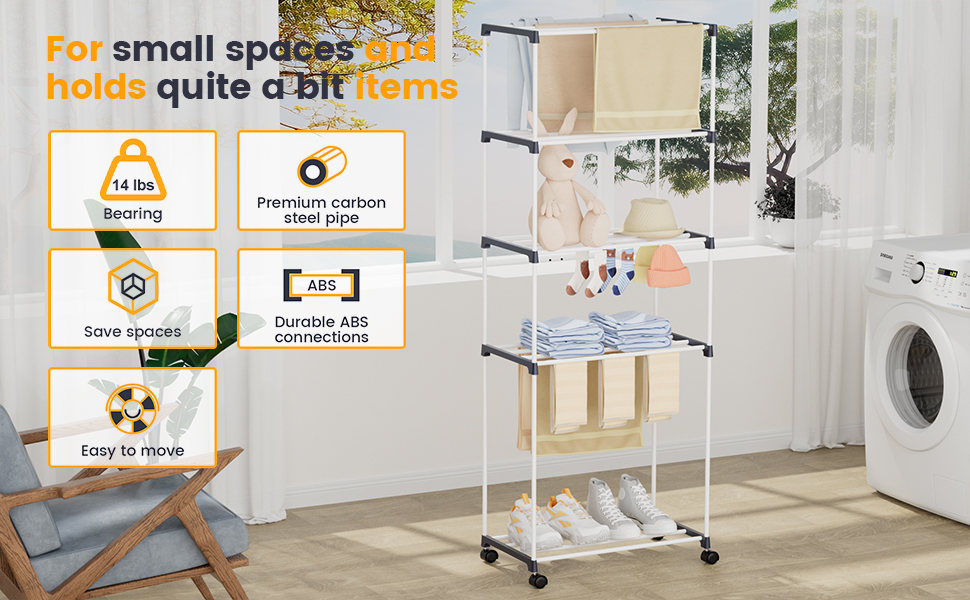 Сушарка для білизни мобільна 5-ярусна, підлогова, для ванної кімнати, квартири, пральні - компактна, на колесах