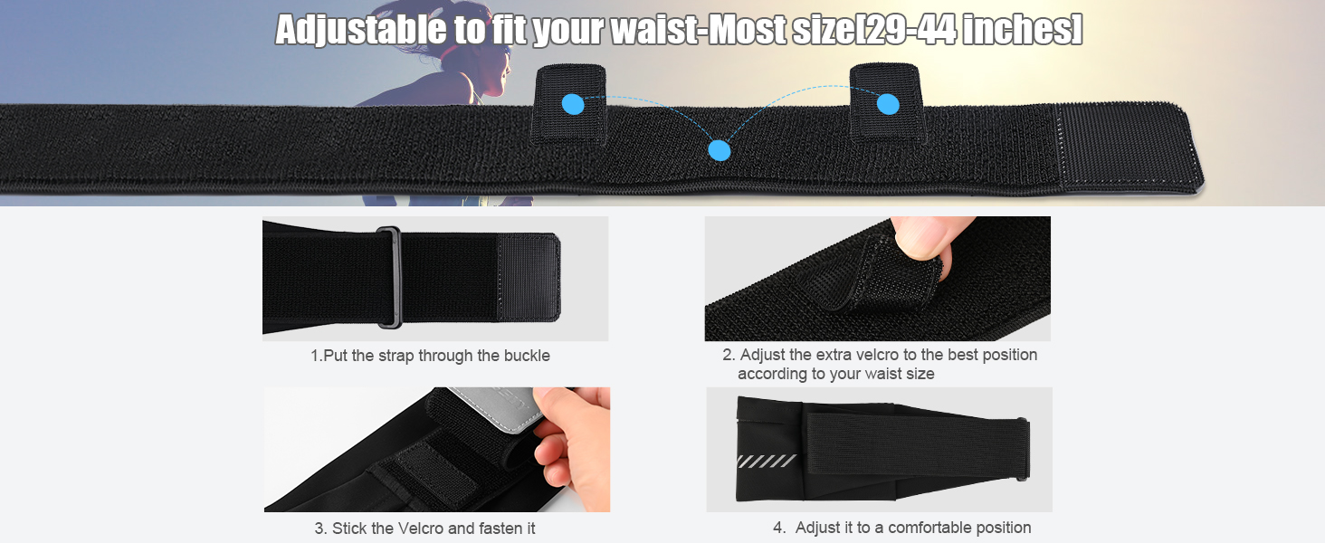 Водонепроникний поясний ремінь для телефону з 3 кишенями, спортивний пояс для бігу, бананка для чоловіків та жінок, чорний (7.0