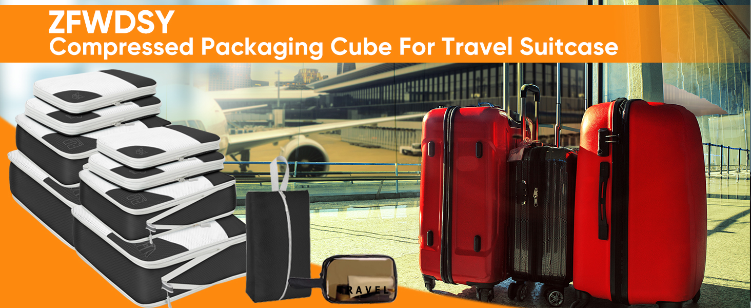 Набір кубиків для пакування 10 шт. Компресійні органайзери для валіз. Компактні, розширювані, чорні. Організація багажу для подорожей