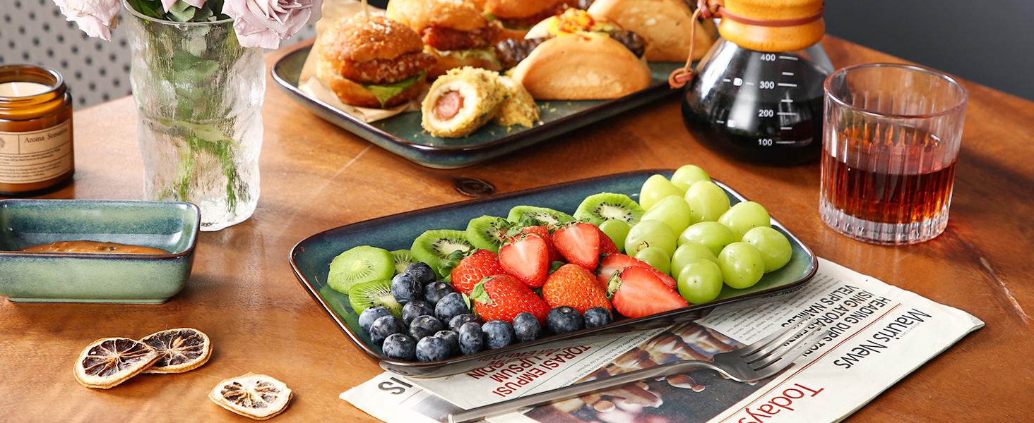 Набір тарілок Vancasso Stern (3 шт.) з кераміки: тарілки для їжі, десерту, випічки та сніданку, зелені