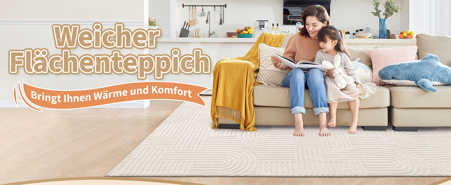 Килим для вітальні 160x230 см, великий пухнастий з коротким ворсом, миючий, сучасний, з 3D ефектом, неслизький, для їдальні, кухні, спальні, бежевий