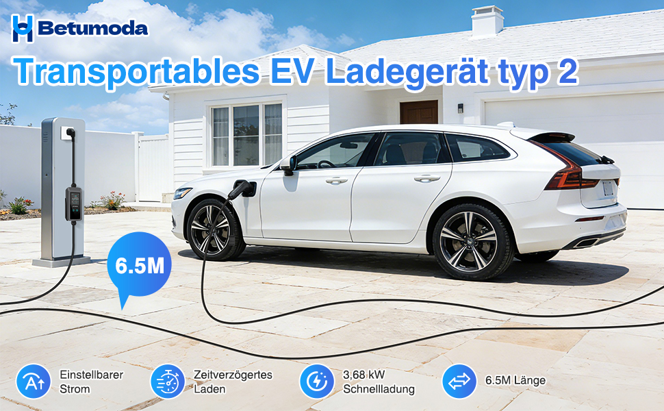 Зарядний кабель Type 2 Schuko 3.68kW 6-16A для електромобілів та PHEV, 7м, LCD дисплей, IP65