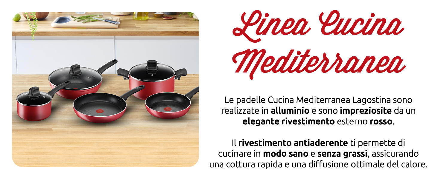 Набір антипригарних сковорід Lagostina Cucina Mediterranea з алюмінієвого сплаву, пластикова ручка, чорний і червоний, 21/24/28 см