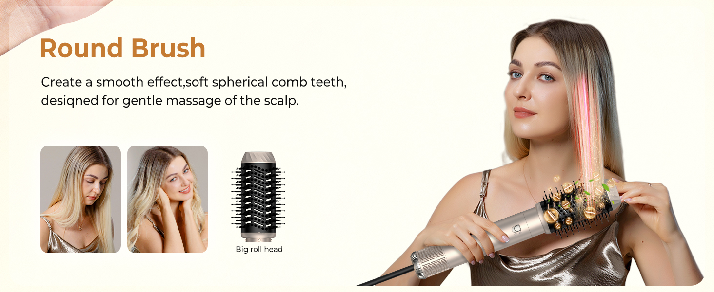 UKLISS Hairstyler 6 в 1 Airbrush: професійний набір для укладки волосся | 1000W | Air Curler, фен-щітка, стайлер для локонів, об'єму та випрямлення | Золотий