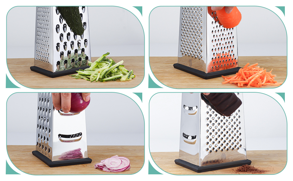 Тёрка для овощей из нержавеющей стали с деревянной ручкой, 4-сторонняя квадратная тёрка для кухни