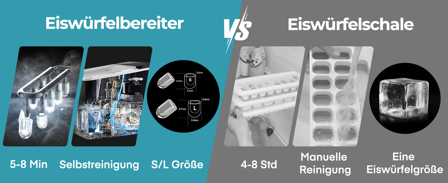 Машина для льоду FOHERE портативна, самоочисна, 14 кг/24 год, 2 розміри, компактний дизайн, керування однією кнопкою, інтелектуальні сповіщення, з лопаткою та кошиком для дому/бару/офісу/кемпінгу (чорний)