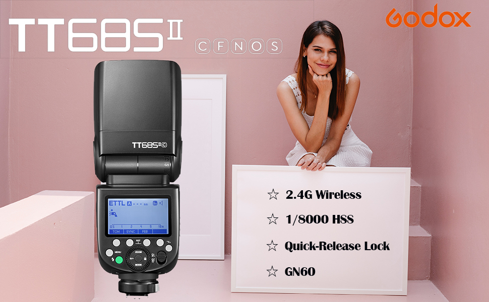 Спалах GODOX TT685II-C для Canon: швидка синхронізація, бездротовий X-система, E-TTL, сумісний з Canon 5D Mark IV, 6D Mark II, 7D, 90D, 250D, R5, 850D