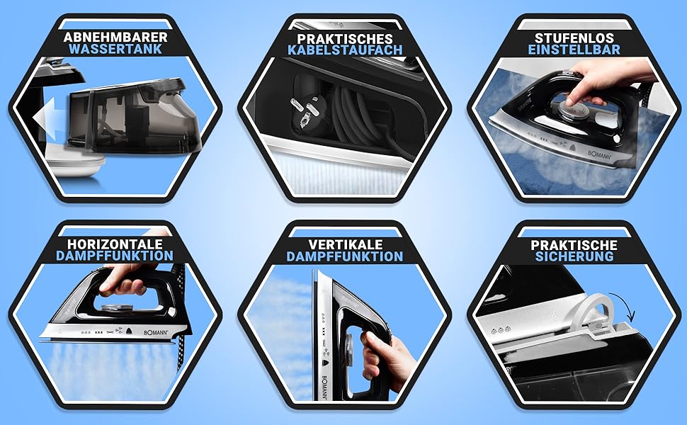 Праска-парогенератор Bomann DBS 6034 CB (2024) | 3,5 bar, 1,2L, 2400W, Anti-Drop | Чорний