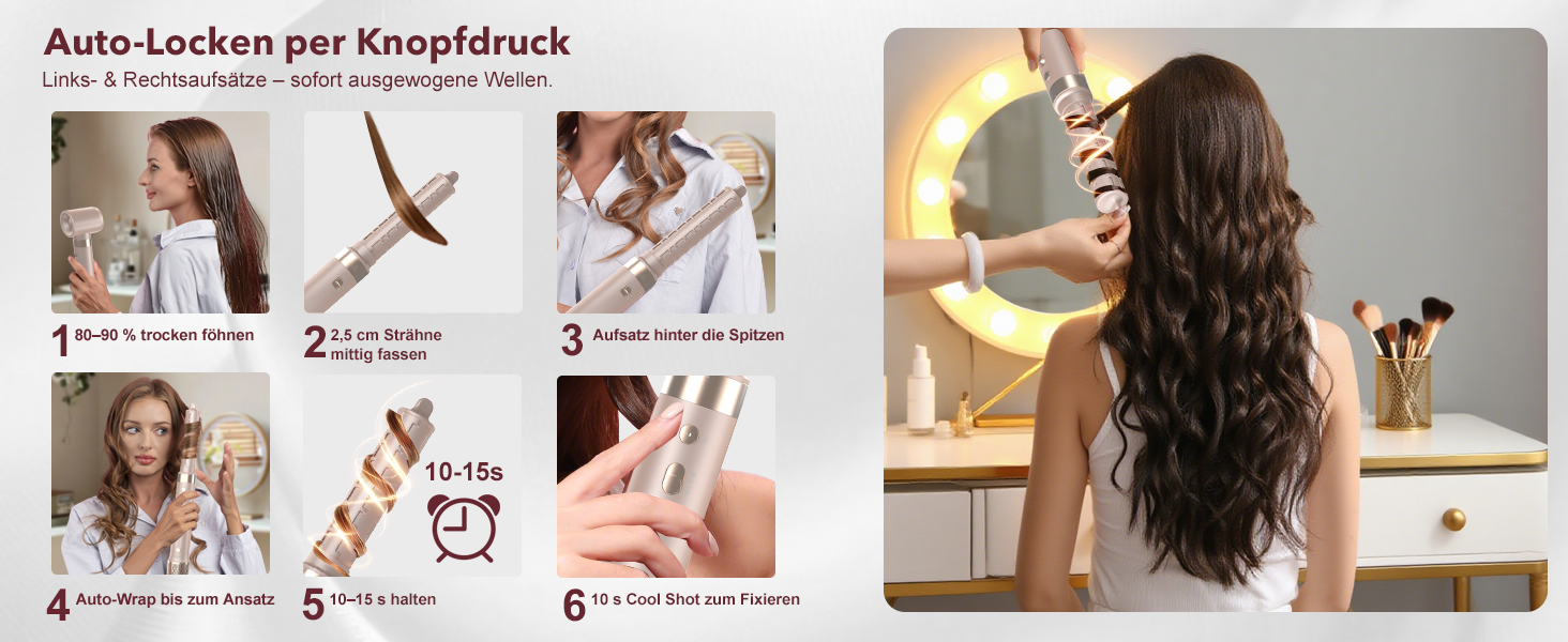 Airstyler 6-в-1: Фен, плойка, об'єм, локони, випрямлення. Рожевий (Champagnerfarben)