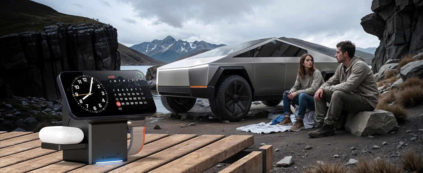 ZEEHOO Зарядна станція 3 в 1 для Apple MagSafe, iPhone 16/15/14/13/12, Apple Watch та AirPods (30W USB-C), Чорний