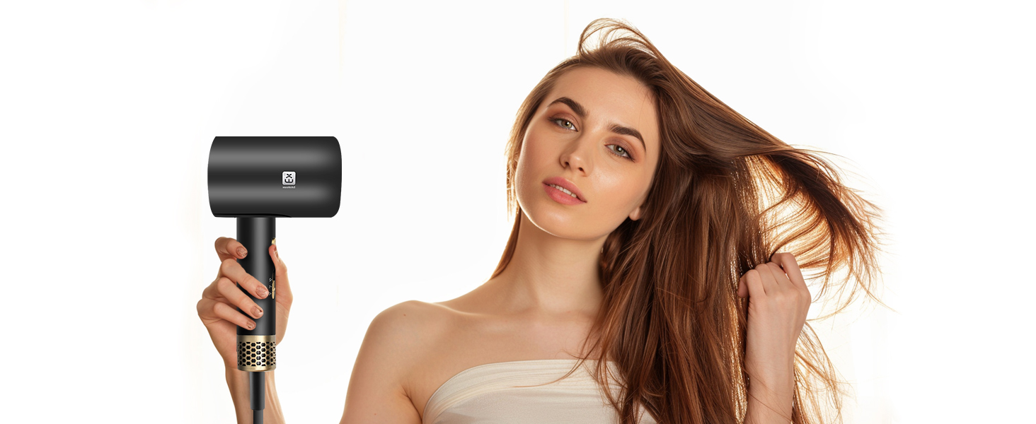 Професійний фен 2000W з 2 режимами температури та 2 швидкостями, насадкою-концентратором, кнопкою холодного повітря для дому, салону краси та подорожей (чорний)