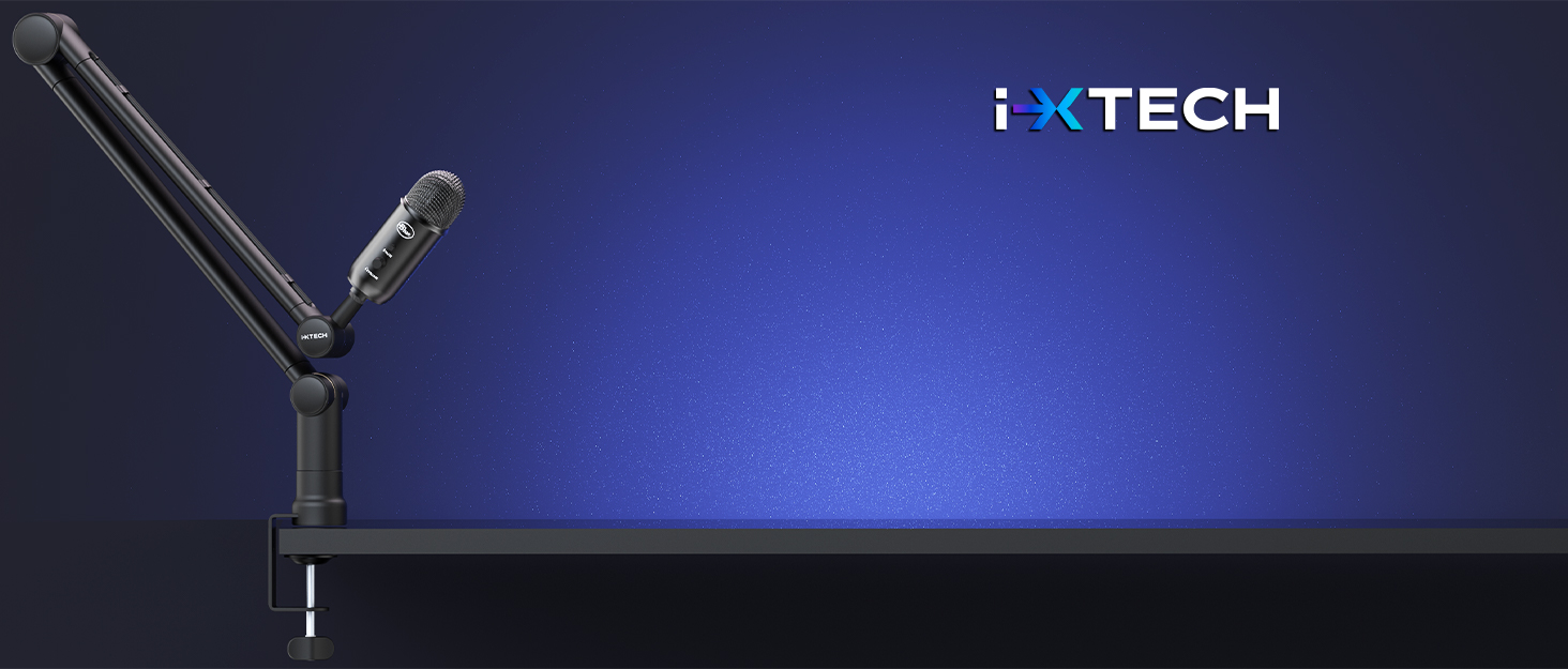 Підставка для мікрофона IXTECH – регульована, 360° обертання, зі сталі, для радіо, подкастів, геймінгу