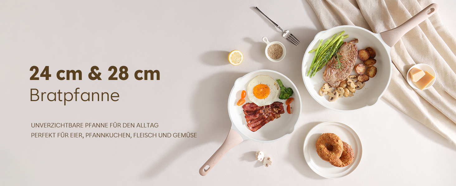 Набір посуду Kordisen з антипригарним покриттям, 5 предметів: каструлі та сковороди, кераміка, білий. Підходить для індукційних плит, без PFOA та PFAS