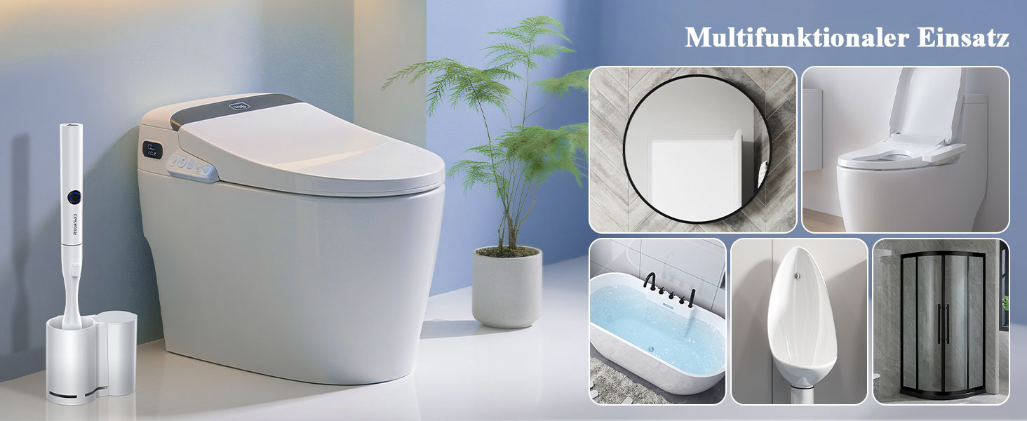 Електрична щітка для унітазу Redagod з настінним кріпленням, подвійним контейнером та змінною насадкою (5 одноразових серветок) з бризкозахистом, 1 шт.