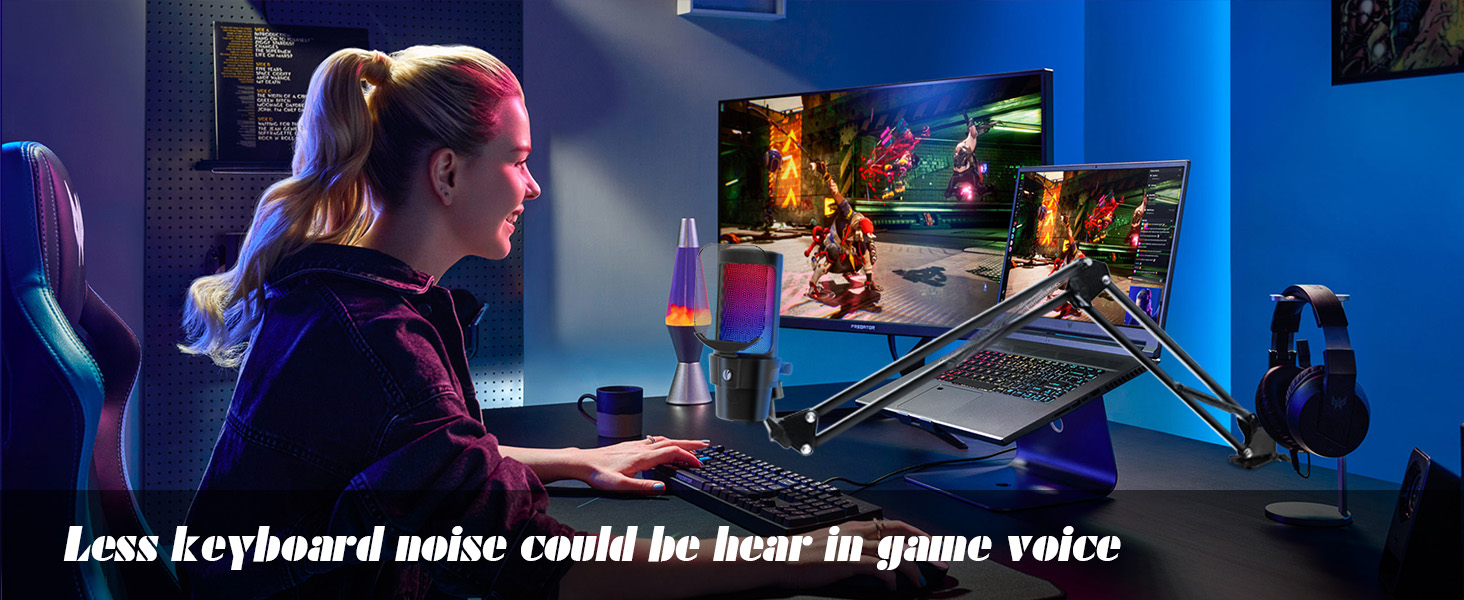 VCOM Gaming Мікрофон з тримачем, USB мікрофон з RGB підсвіткою, поп-фільтром, кнопкою Mute для ПК, подкастів, стрімінгу, YouTube, Mac, PS4, PS5