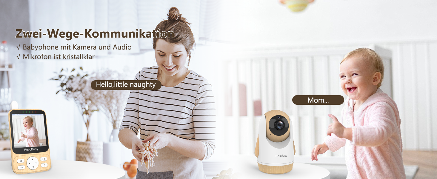 Дитячий відеоняня HelloBaby з камерою 3.2' Digital Funk TFT LCD, бездротовий монітор з нічним баченням, контролем температури та двостороннім зв'язком, білий (HB6340)