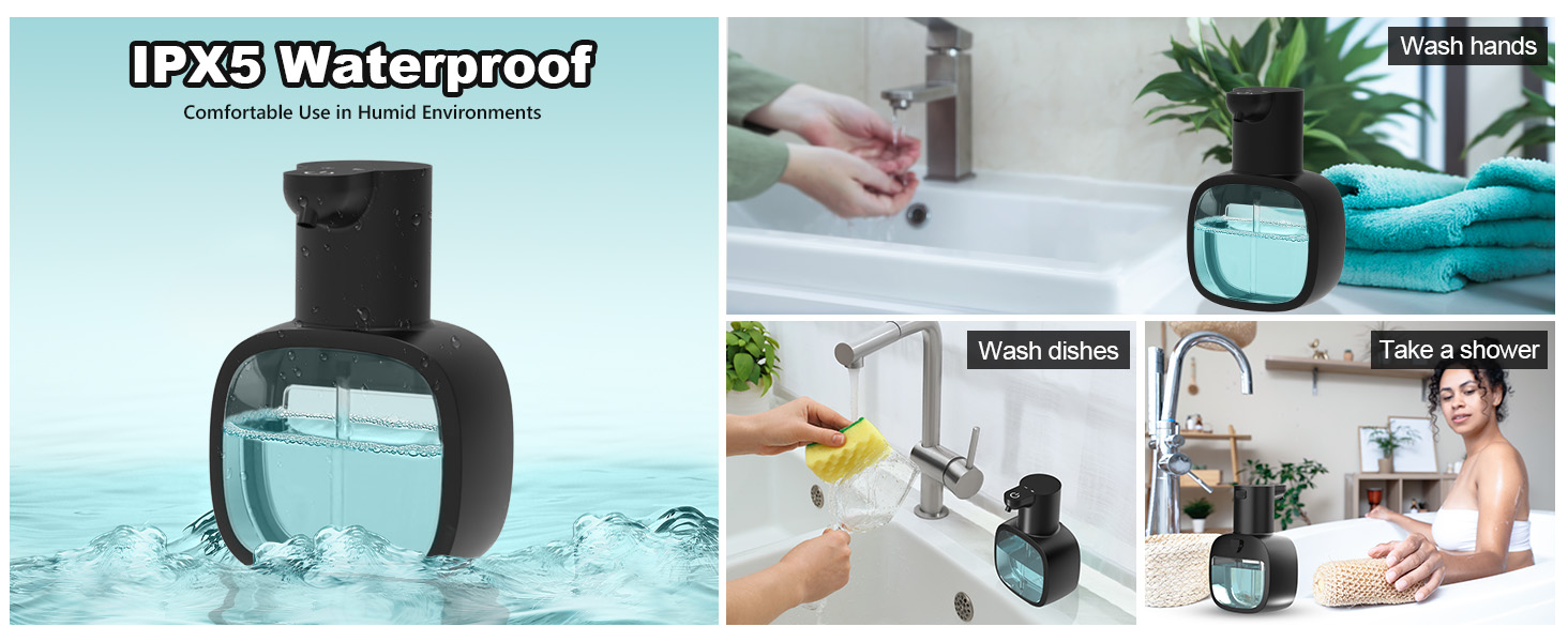 Автоматичний диспенсер для мила Dalugo з USB-C, настінний, 500 мл, електричний, сенсорний, регульований, чорний, для кухні та ванної кімнати