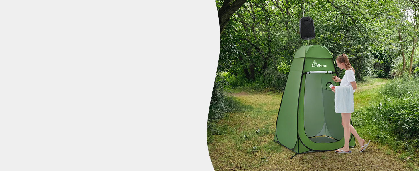 WolfWise Pop-Up Shower Tent with UV Protection - Portable Camping Toilet Tent, Changing Room, Outdoor Privacy Shelter - Green with Floor & Roof
