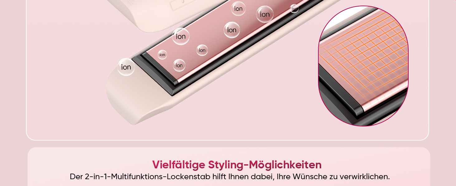 Випрямляч та плойка 2-в-1 з охолодженням Air Glatt, негативне іонізація, 4 температурні режими, рожевий