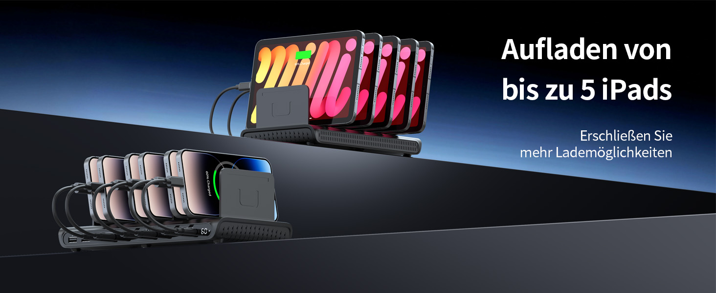 Зарядний пристрій Alxum 60W USB багатопортовий на 10 портів (8 USB-C + 2 USB-A) для телефонів, планшетів, Kindle – чорний
