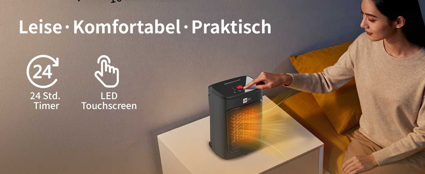 Електричний обігрівач Aeco EcoHeat Boost 58 см з пультом керування, 2000W, LED ECO-режим, таймер 24H, 4 режими, тиха керамічна панель, термостат, захист від перегріву та перекидання