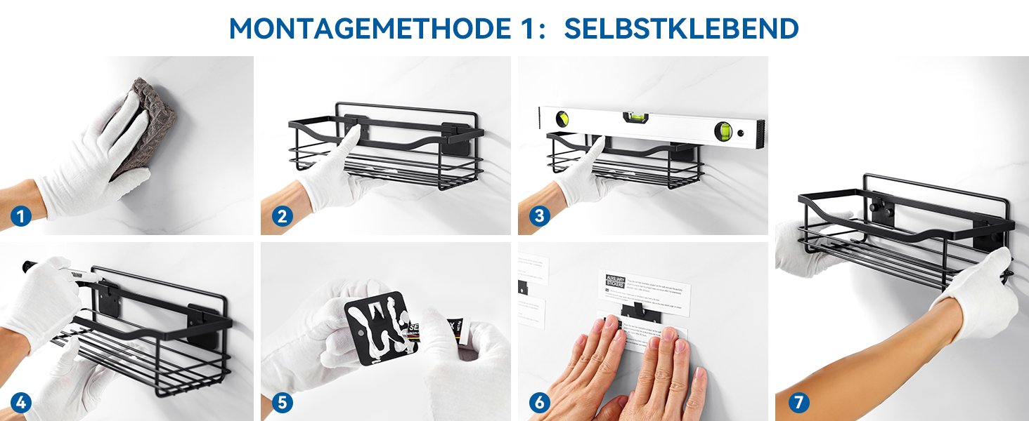 Поличка для душу Auralum без свердління, органайзер для ванної кімнати, 2 шт., чорна сітка, нержавіюча сталь