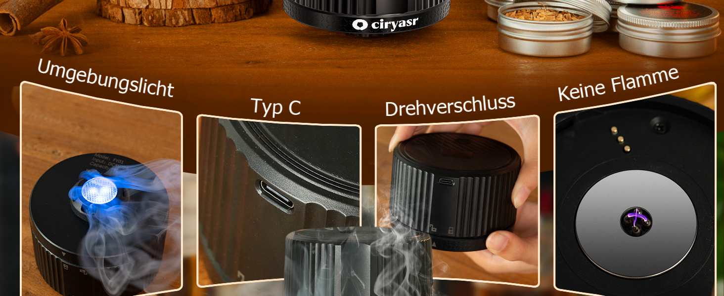 Набір для копчення коктейлів CIRYASR, електричний, без бутану, з 6 смаками, RGB-підсвічування, для віскі, бурбон, як подарунок для чоловіків