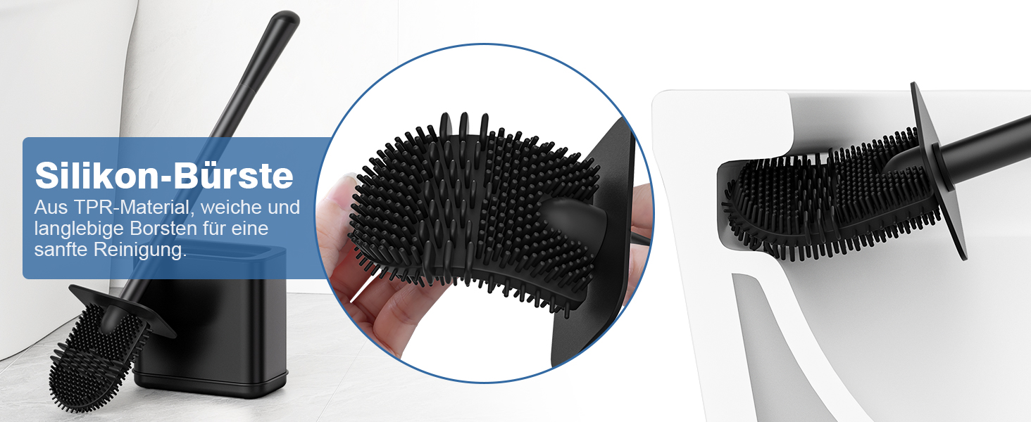 Набір для чищення унітазу FUNPALA з нержавіючої сталі та силікону, 2 насадки, тримач, чорний