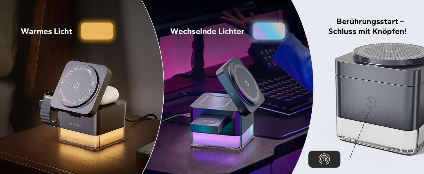 Зарядна станція 3-в-1 KPON для Apple Watch, iPhone та AirPods (Magsafe, сірий)