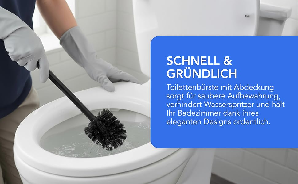 Щітка для унітазу Bamodi з підставкою - чорна, з жорсткою щетиною та довгою ручкою для ретельної та легкої очистки, ідеальна для ванної кімнати та гостьового туалету.
