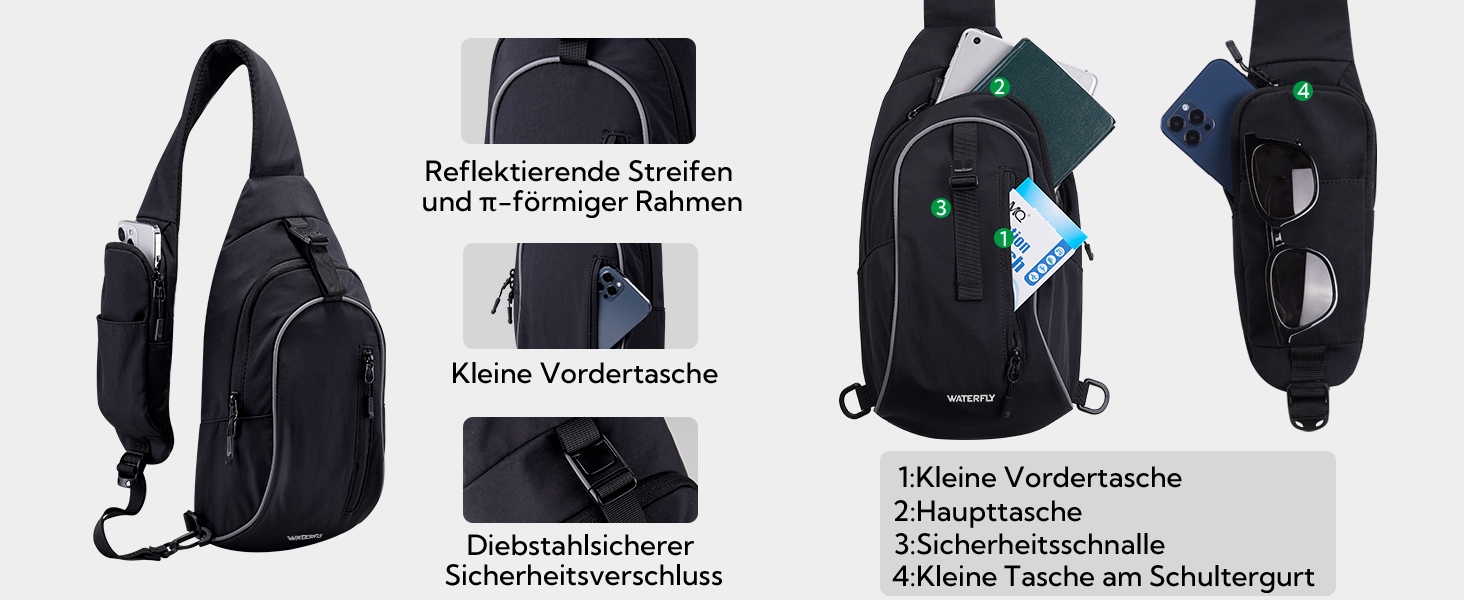 Чоловіча/Жіноча сумка через плече Waterfly - Messenger Bag Crossbody для спорту, подорожей, велоїзди та туризму (Чорна)