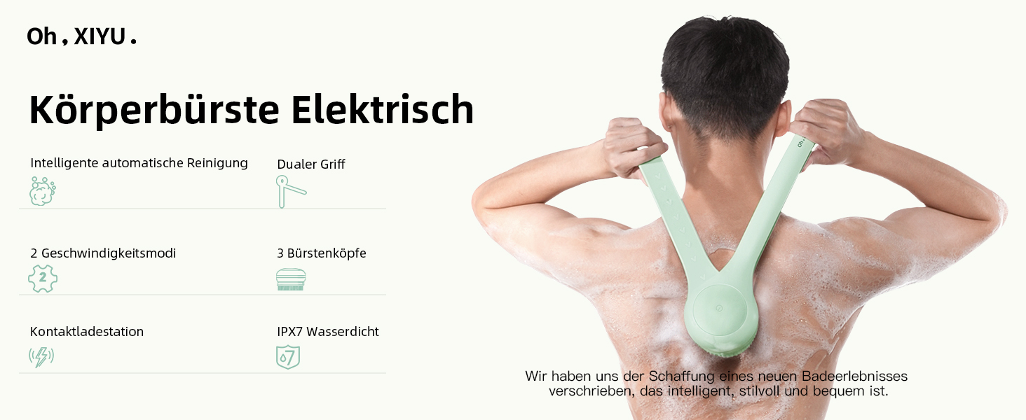 Електрична щітка для спини Gentle Exfoliating, для глибокого очищення, з довгим ручним, для жінок, чоловіків, літніх людей, рожевого (блідо-зеленого) кольору