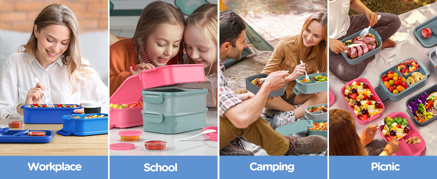 Ланчбокс WayEee 2130 мл, великий об'єм, витікoзахисний, BPA Free, для дорослих (блакитний)