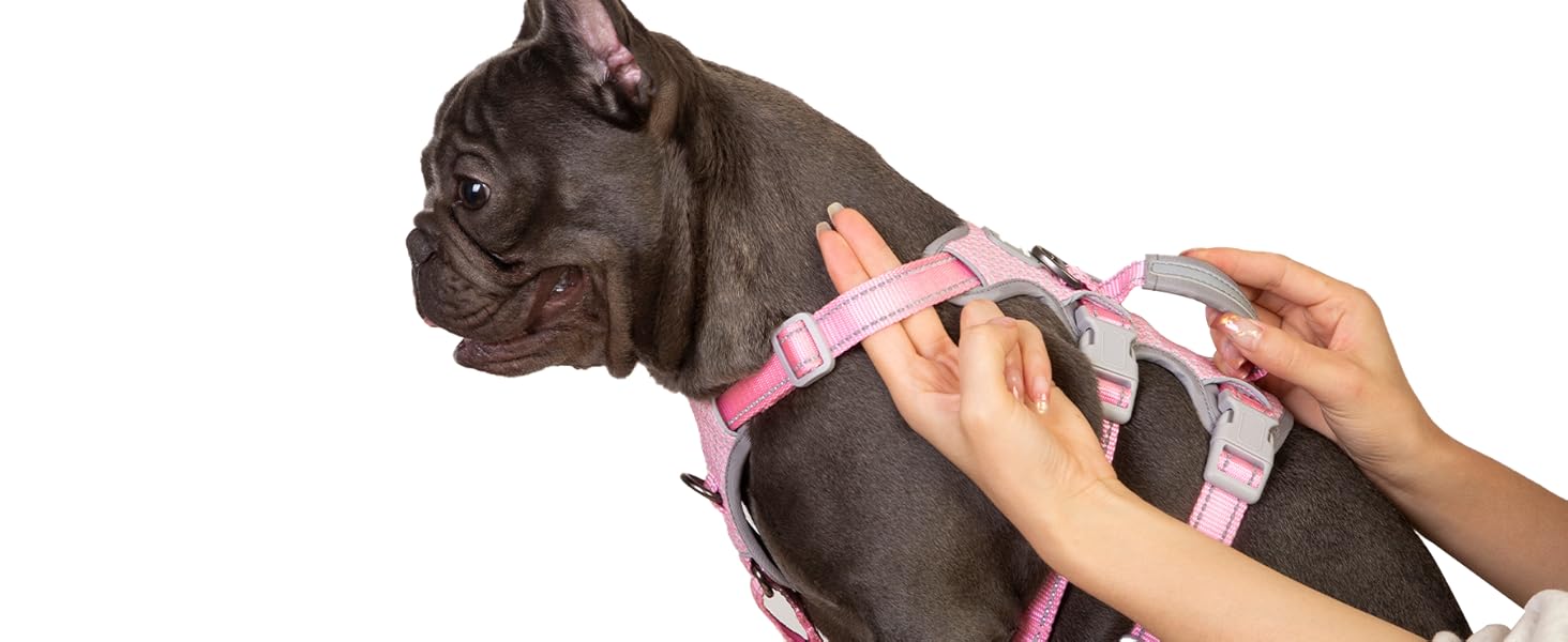 Шлейка для собак Huntboo, безпечна та витривала, з світловідбиваючими елементами та м'якою ручкою, регульована жилетка для маленьких собак, для прогулянок та тренувань (Рожева, S)