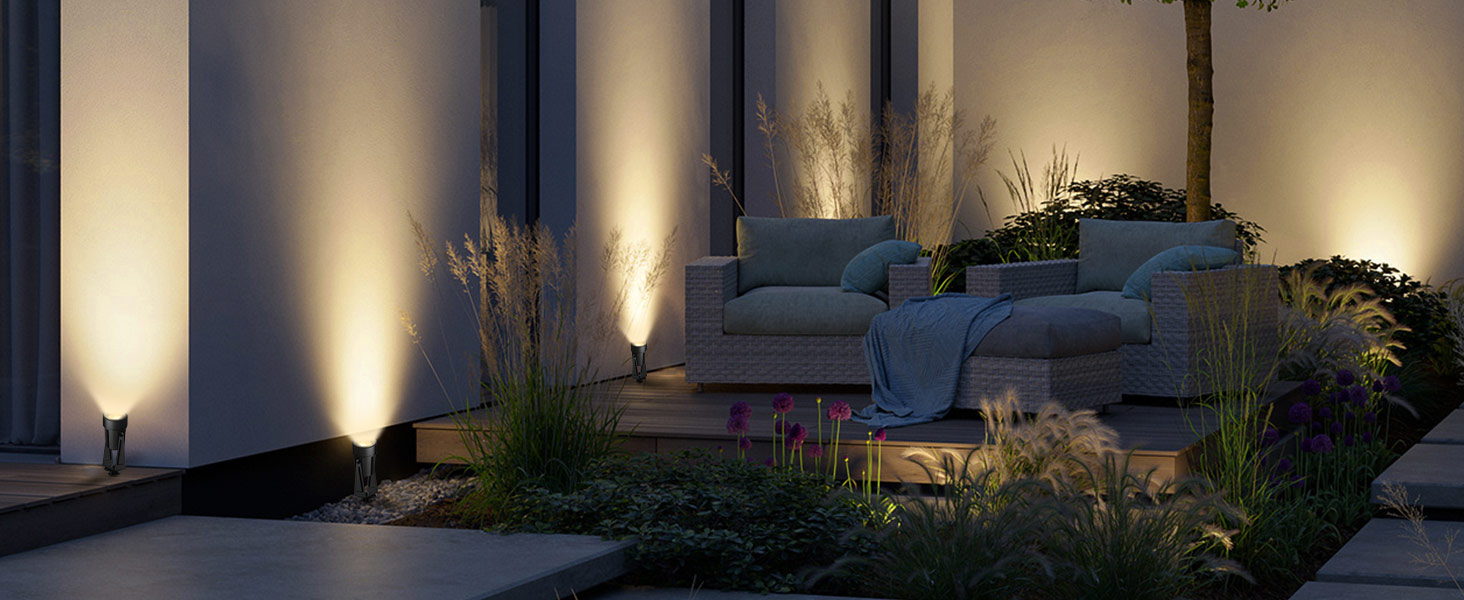 LED Garden Lighting Set with Power, 14M, 4 Spotlights, Warm White 3000K, IP65 Waterproof, 600lm, 27V, 4-in-1